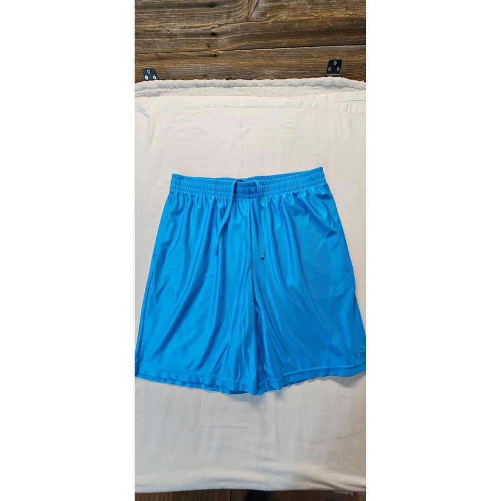 Y2K Mens Blue Mesh Athletic Basketball Shorts Large L 36-38 Drawstring Gym